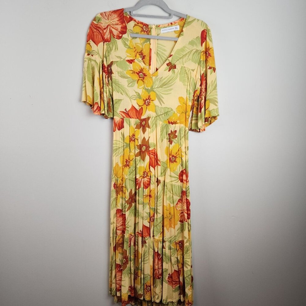 Faithfull the brand Meila tiered dress  sz 2 yellow floral